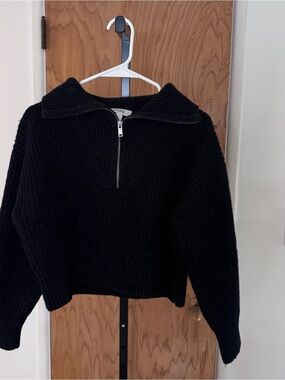 COS Black dark grey Ribbed Half-Zip Cowl Wool Sweater women medium